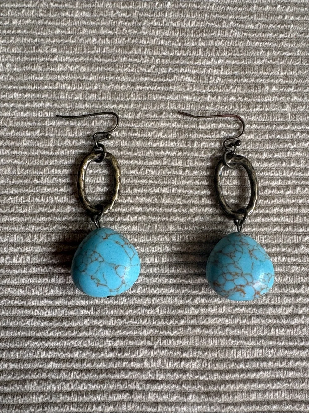 Turquoise Drop Dangle Earrings with Antiqued Metal